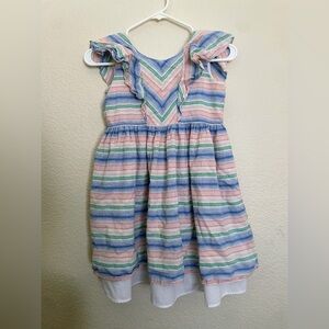 Charming Striped Kids Dress in Blue, Pink, and Cream
